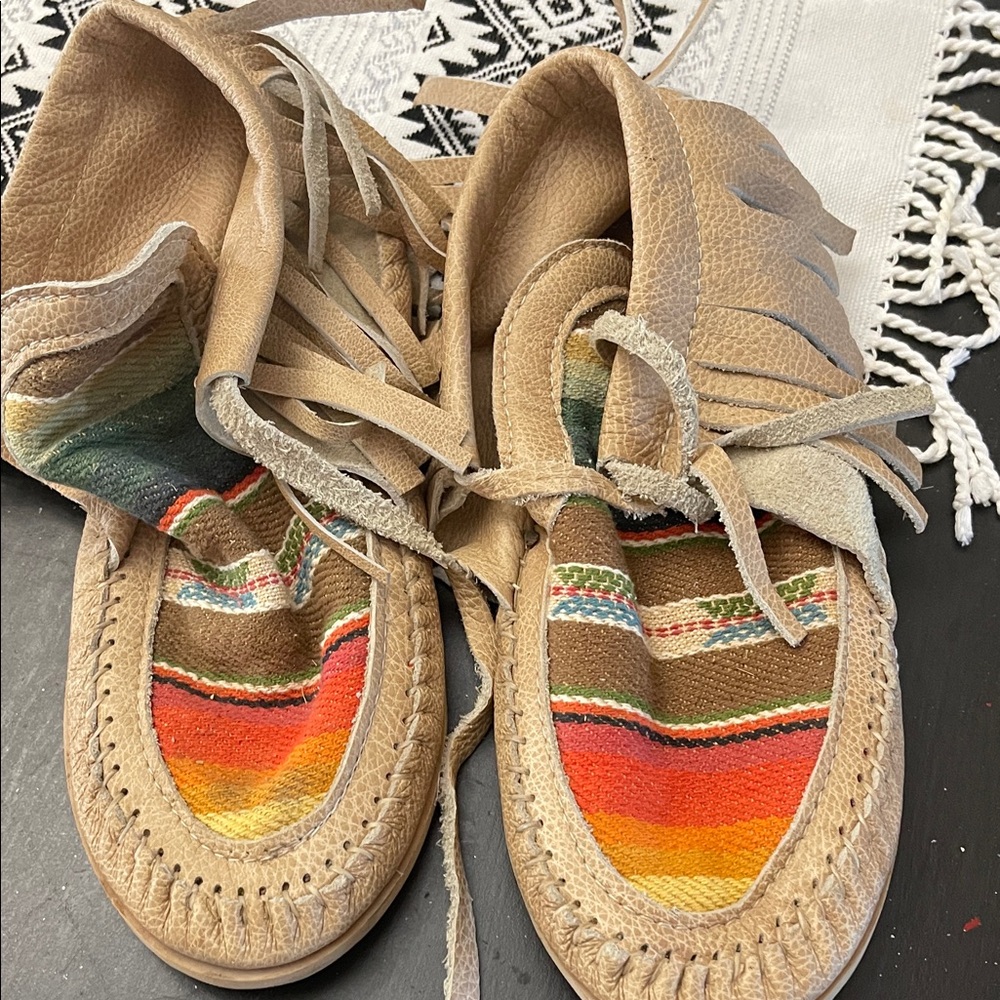 Tan Moccasins with Fringe